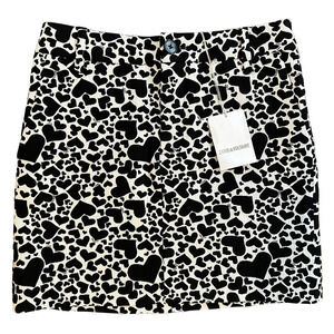 NWT ZADIG & VOLTAIRE WHITE AND BLACK HEART PRINT MINI SKIRT WITH SLIT POCKETS